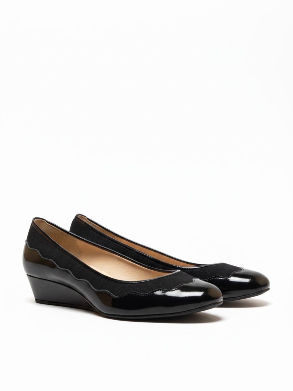 fs/ny black suede patent scallop cap toe wedge 11